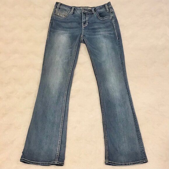 Rock & Roll Denim 28 Long Mid Rise Bootcut Aztec Women’s Jeans Aqua Stretch - Picture 3 of 13